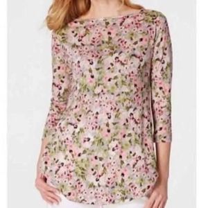 J. Jill Pastel Watercolor Floral Linen Tunic 3/4 Sleeve Keyhole Women’s XLP